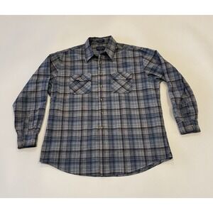 Vtg Pendleton Men Shirt Size XL Blue Light Blue Plaid Hiker Long Sleeve Pockets